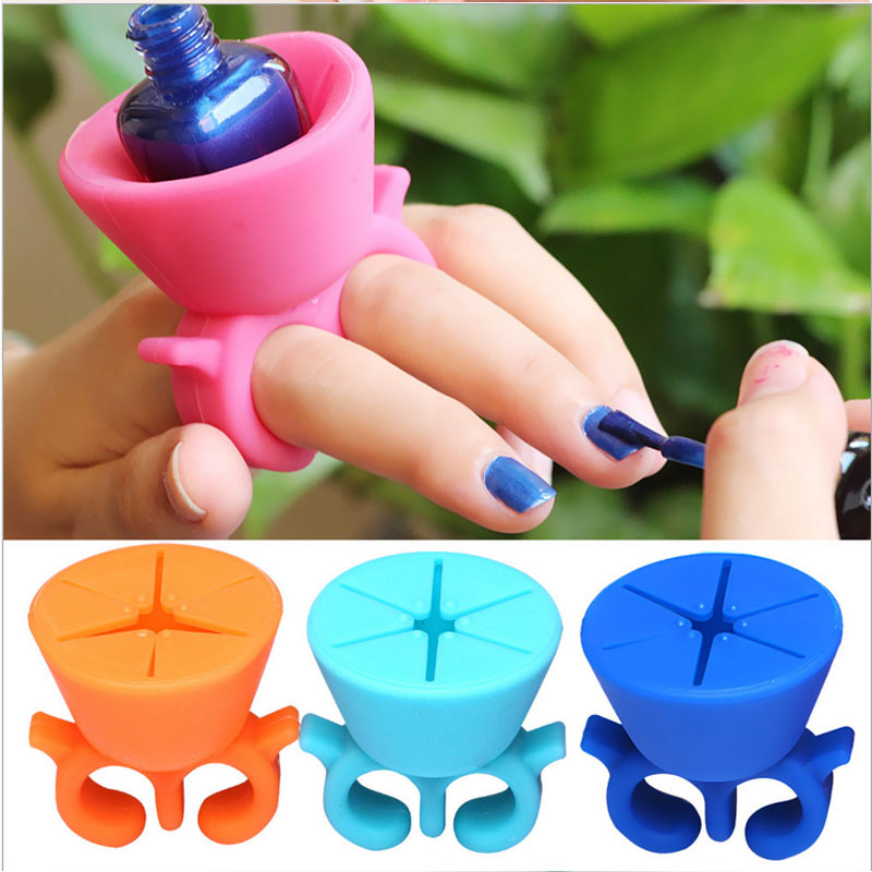 Wearable Nail Polish Holder Ring Nail Polishing Tools Nail Accessories Silicone Nail Bottle Set for easy cleaning
